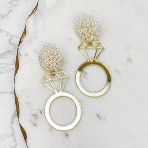 Pearl Post Diamond Ring Acrylic Dangle Earrings